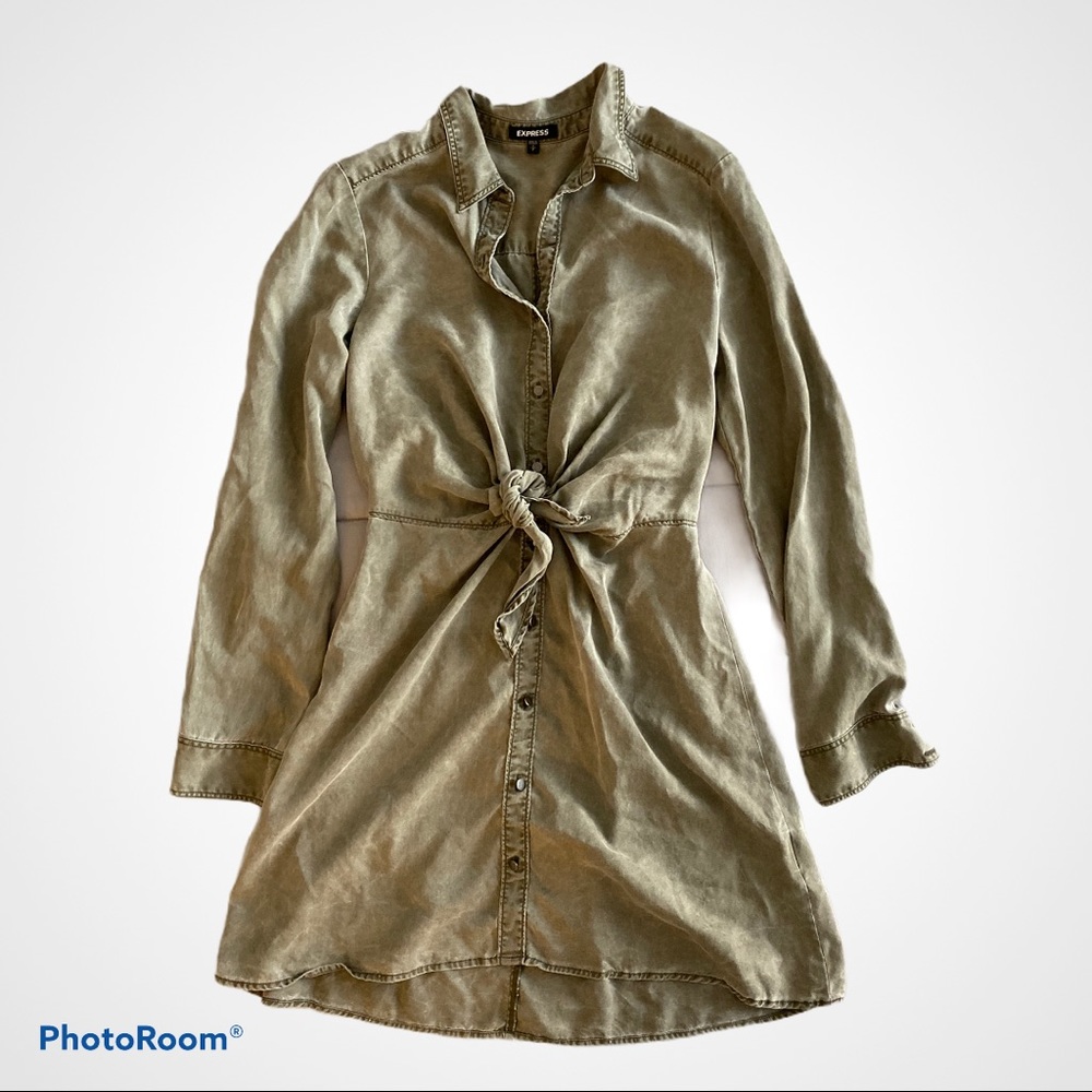 EXPRESS mid knot tie waist shirt dress